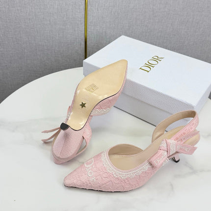 26S SLINGBACK PUMPS IN PINK FABRIC EMBOSSED LOGO