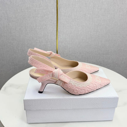 26S SLINGBACK PUMPS IN PINK FABRIC EMBOSSED LOGO