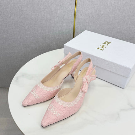 26S SLINGBACK PUMPS IN PINK FABRIC EMBOSSED LOGO