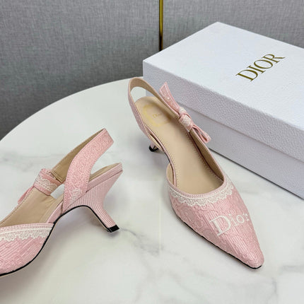 26S SLINGBACK PUMPS IN PINK FABRIC EMBOSSED LOGO