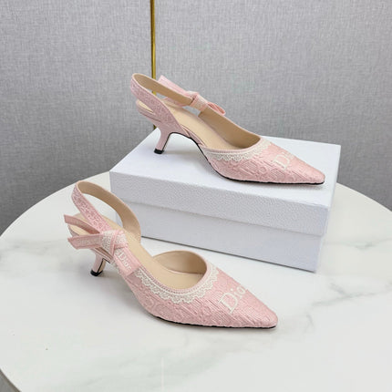 26S SLINGBACK PUMPS IN PINK FABRIC EMBOSSED LOGO